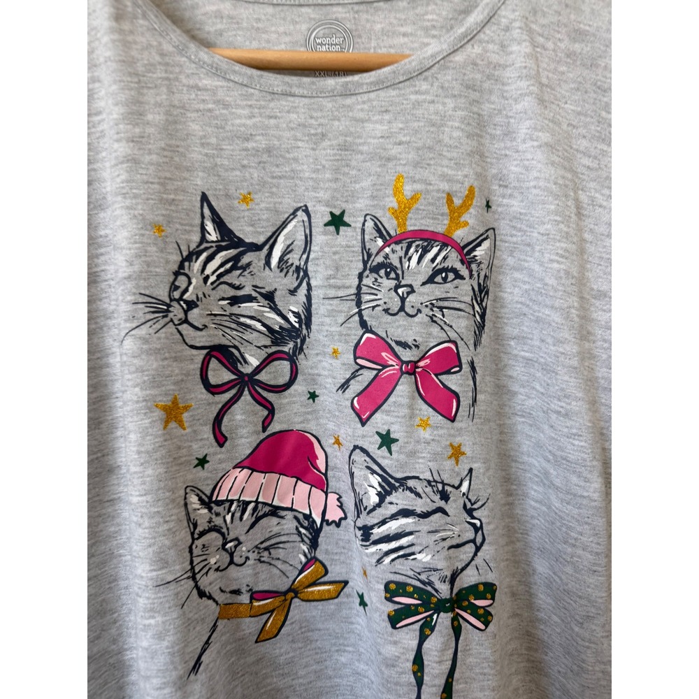 Wonder Nation Girls' Holiday Cat Long Sleeve T-Shirt – Grey – Size XXL – NWOT - Picture 2 of 4